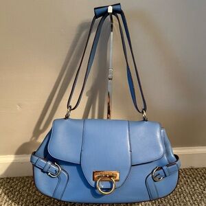 Salvatore Ferragamo Gancini Shoulder Bag Leather Blue/Silver Hardware
